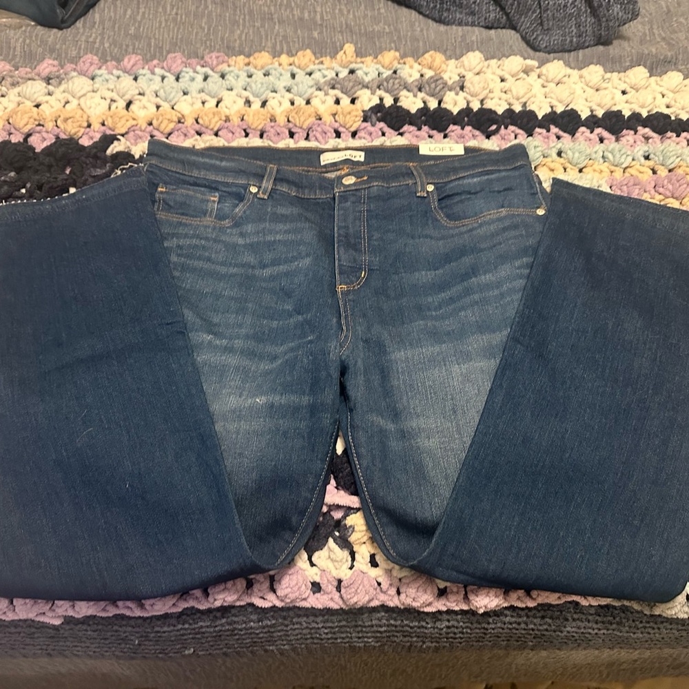 LOFT Mid Rise Boot Cut Jeans - Dark Blue - Picture 3 of 4